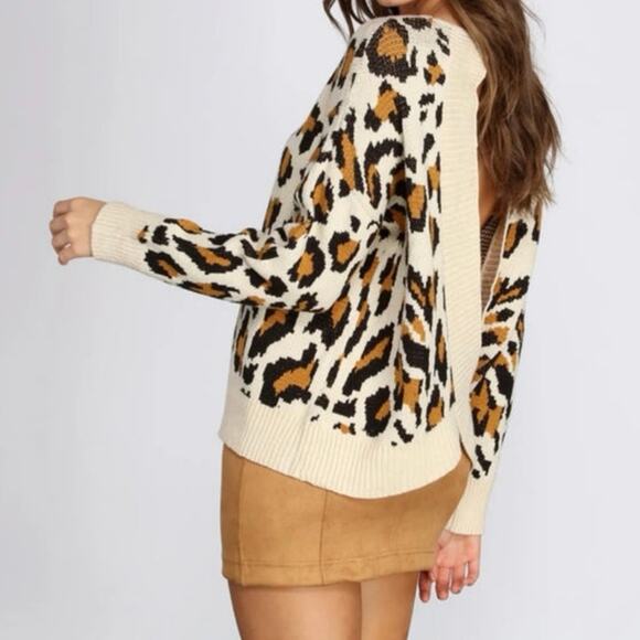 Cozy Casual Leopard Cheetah Print Open Back Sweater 1X Oversized Soft - Picture 11 of 11